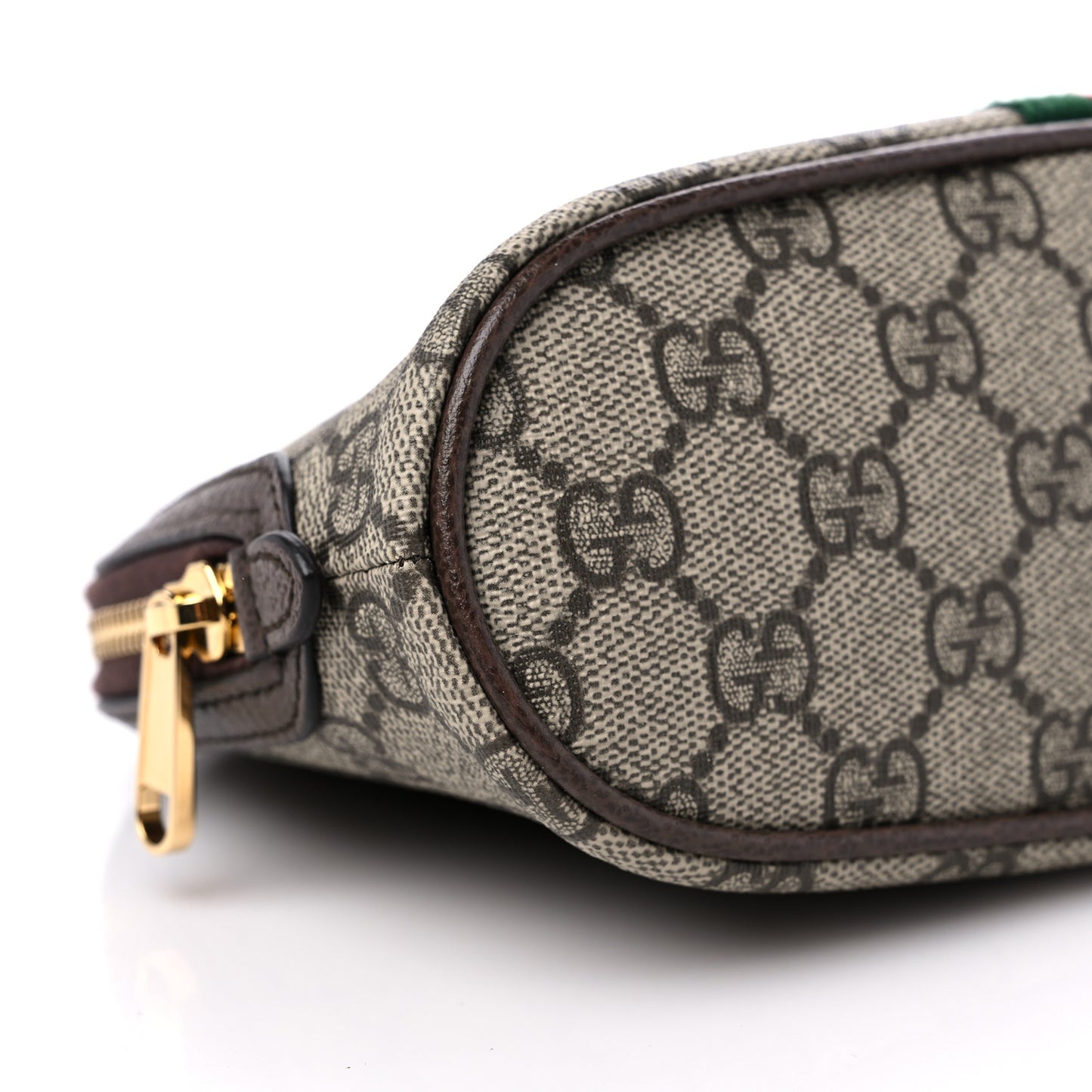GG Supreme Monogram Textured Calfskin Web Large Ophidia Cosmetic Case Beige Ebony New Acero