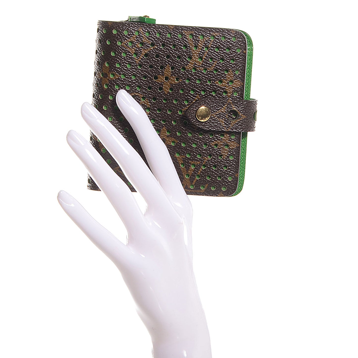 Monogram Perforated Compact Zipped Wallet Green