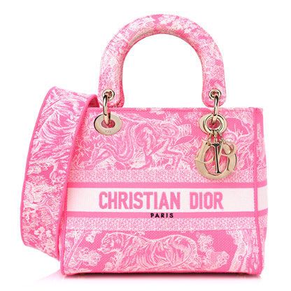 Christian Dior Canvas Toile De Jouy Reverse Embroidered Medium Lady D-Lite Fluorescent Pink 1 of 11