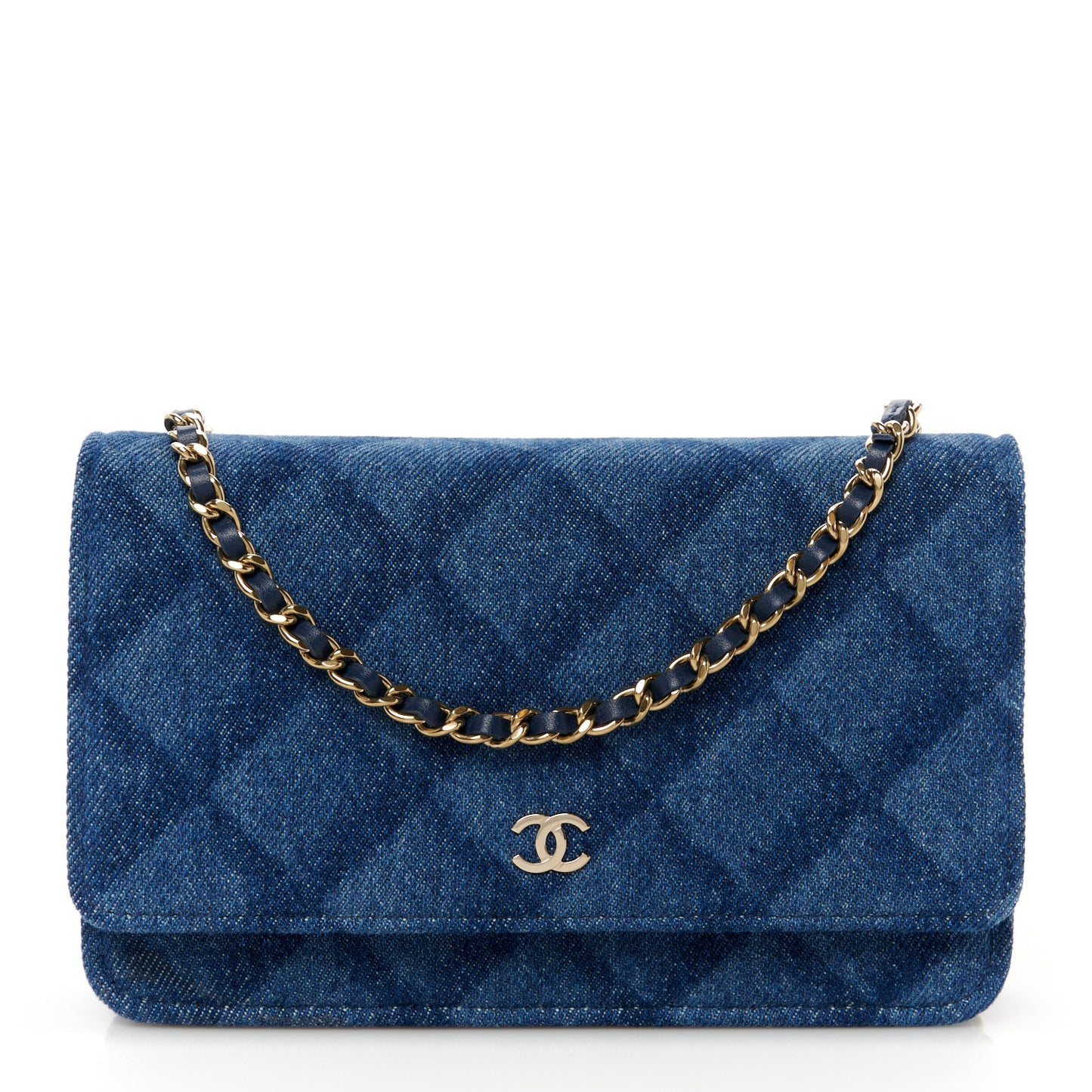 Denim Printed Wallet On Chain WOC Dark Blue