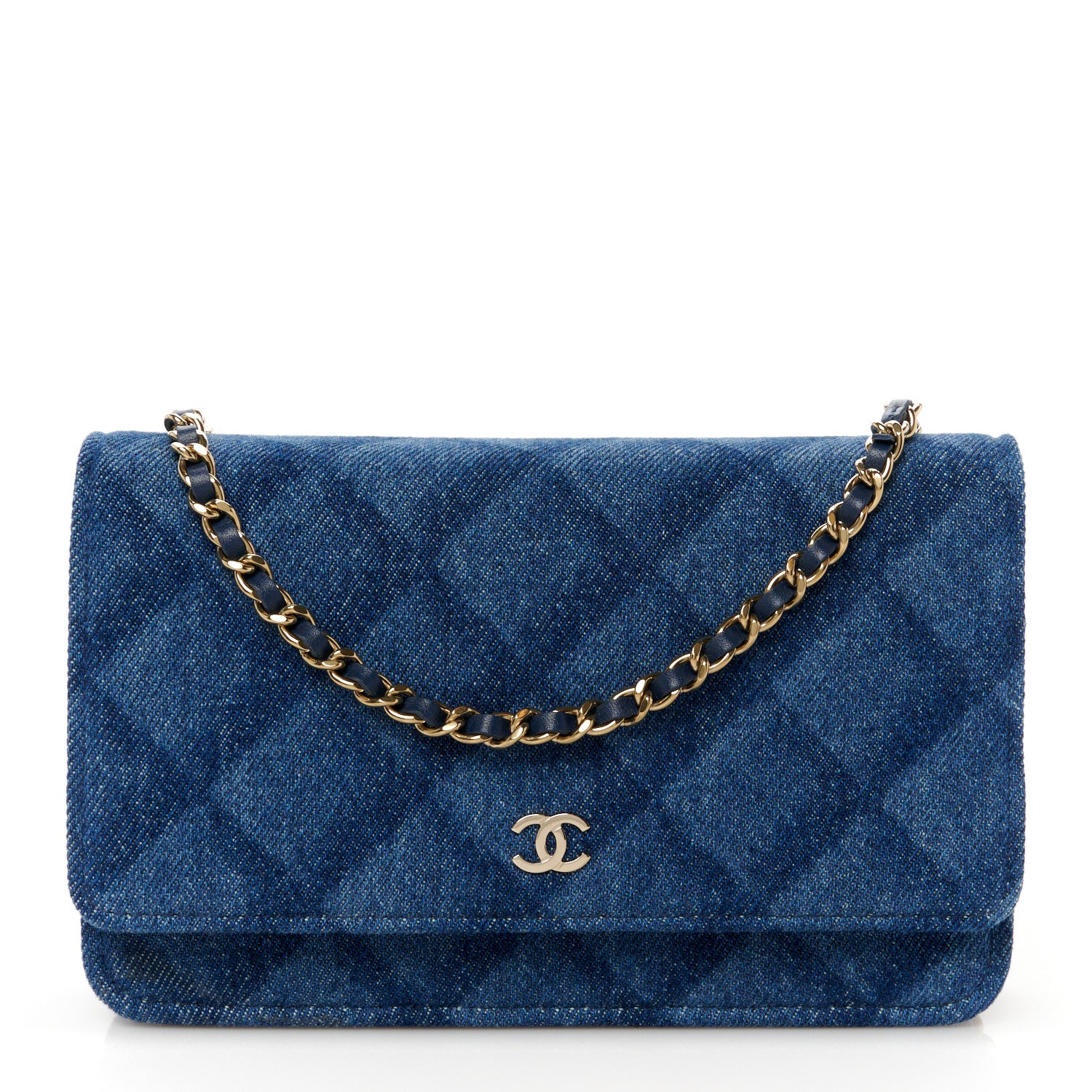 Chanel Denim Printed Wallet On Chain WOC Dark Blue 1 of 11