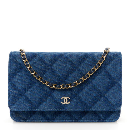 Chanel Denim Printed Wallet On Chain WOC Dark Blue 1 of 11