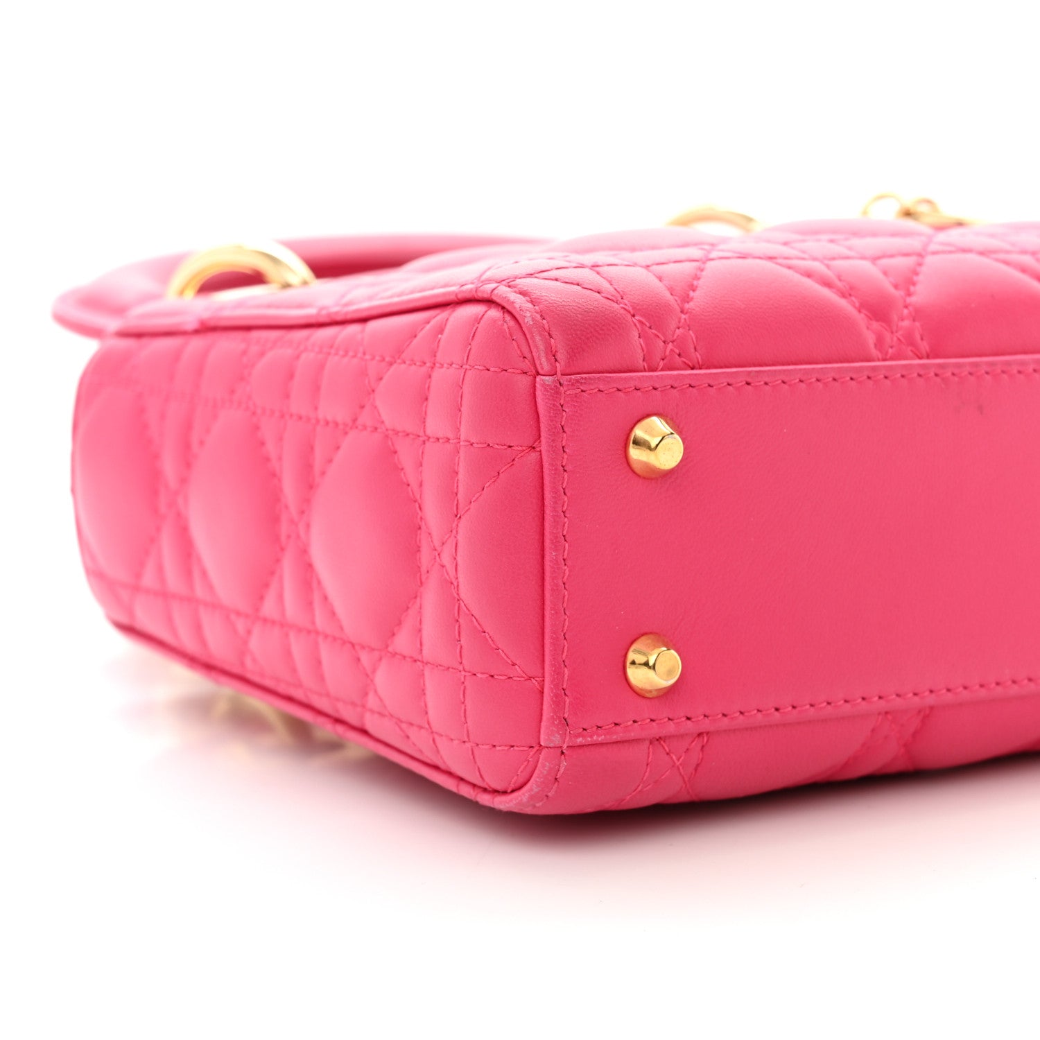Christian Dior Lambskin Cannage Mini Lady Dior Hot Pink 9 of 15
