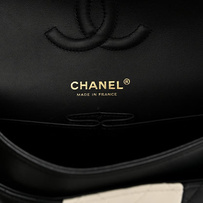 Chanel Lambskin Quilted Medium Double Flap Black White 6 of 11