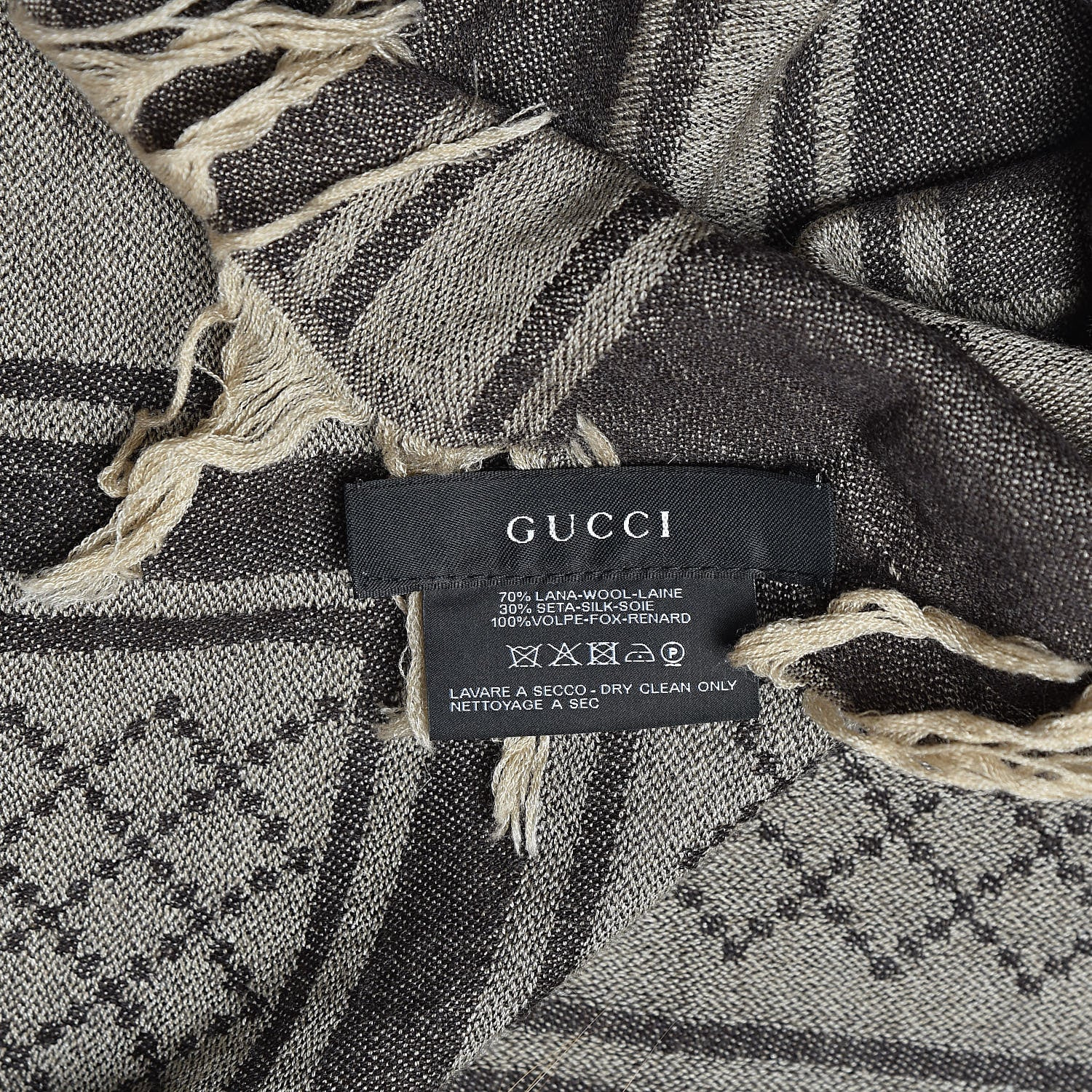 Gucci Wool Silk Fox Fur Monogram Shawl Scarf 3 of 3