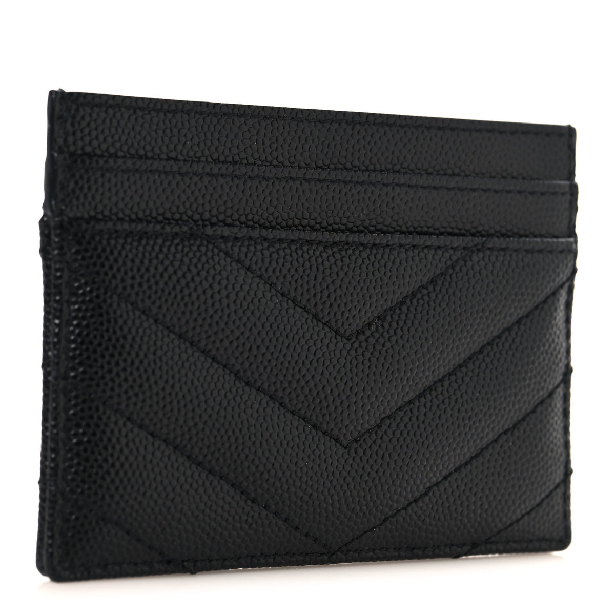 Saint Laurent Grain De Poudre Matelasse Chevron Monogram Credit Card Case Black 3 of 8