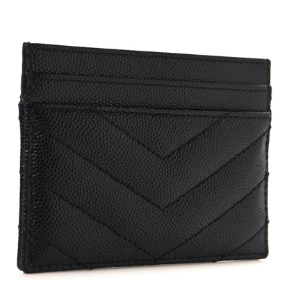 Saint Laurent Grain De Poudre Matelasse Chevron Monogram Credit Card Case Black 3 of 8
