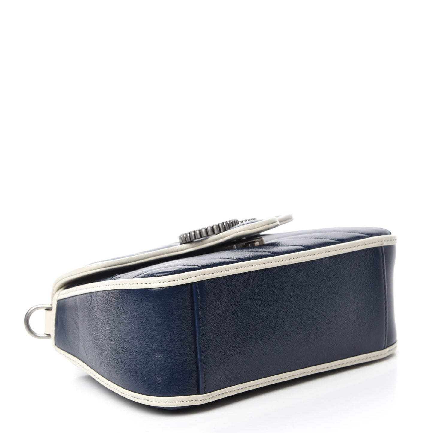 Vintage Effect Calfskin Matelasse Diagonal Mini Torchon GG Marmont Top Handle Shoulder Bag Blue Agata Mystic White