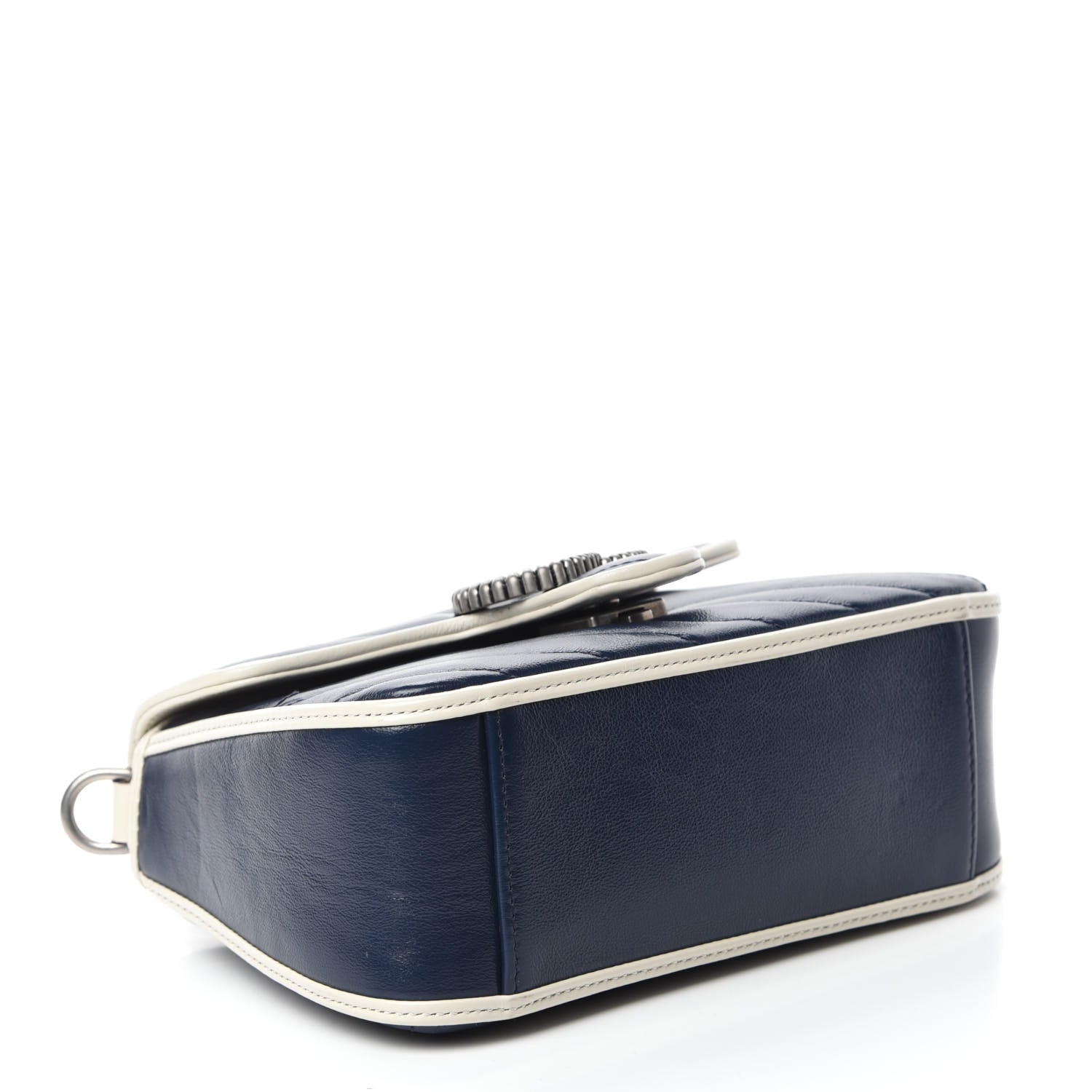 Gucci Vintage Effect Calfskin Matelasse Diagonal Mini Torchon GG Marmont Top Handle Shoulder Bag Blue Agata Mystic White 4 of 10