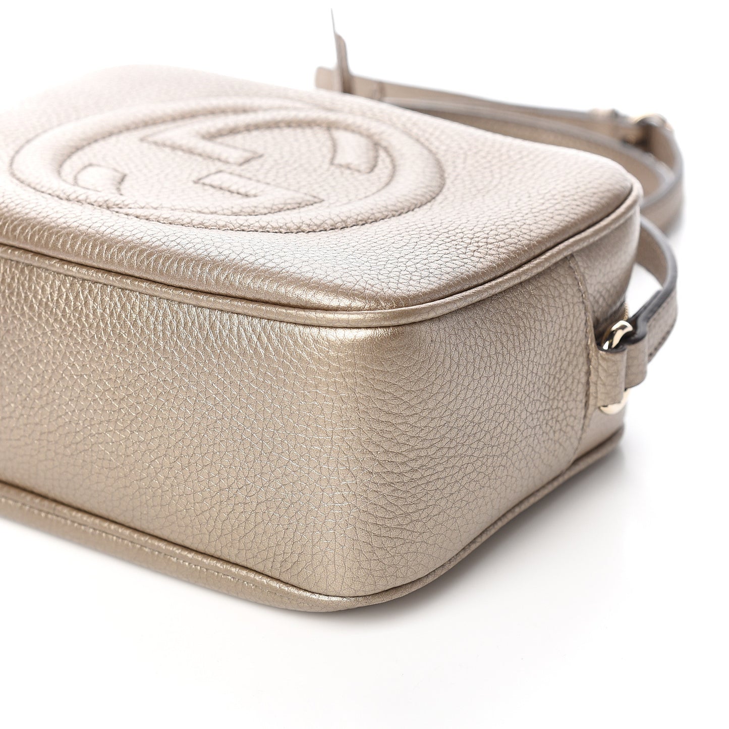 Metallic Pebbled Calfskin Small Soho Disco Bag Golden Beige