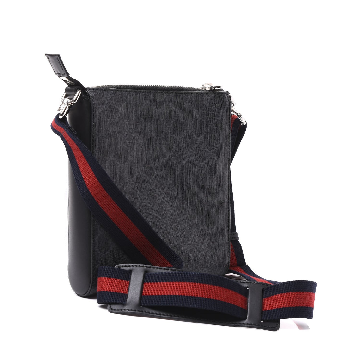 GG Supreme Monogram Web Small Flat Messenger Bag Black Grey