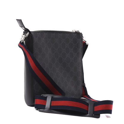 Gucci GG Supreme Monogram Web Small Flat Messenger Bag Black Grey 2 of 8