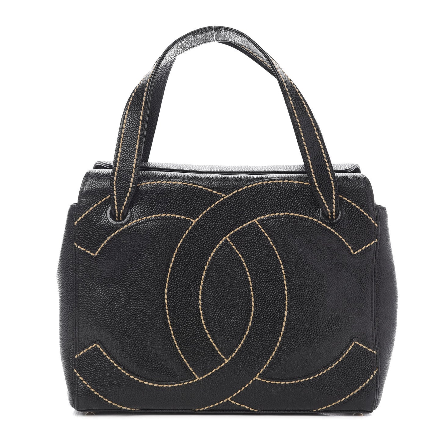 Caviar CC Stitched Small Tote Black
