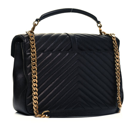 Saint Laurent Sheepskin Matelasse Chevron Monogram Large College Satchel Black 3 of 9