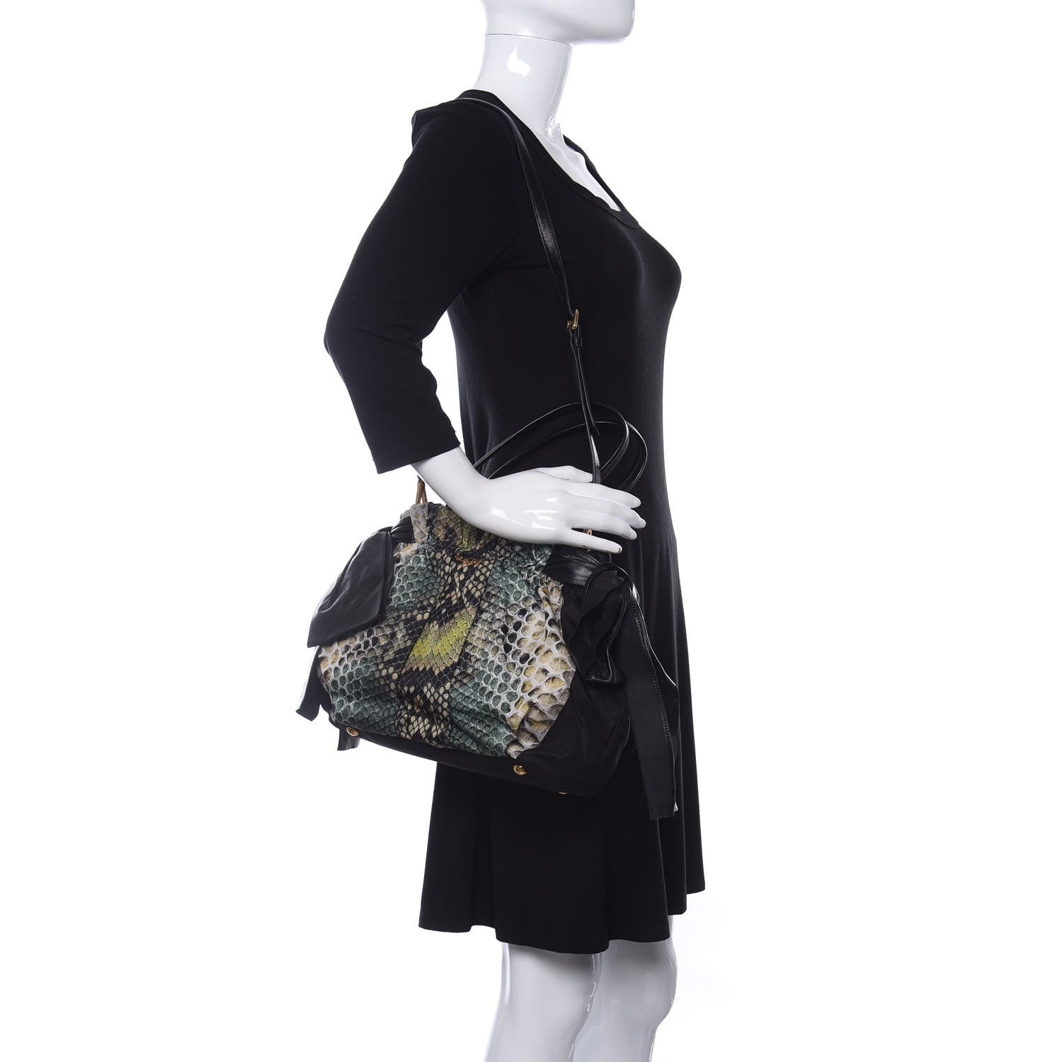 Prada Nylon Python Print Large Bow Bag Verde 2 of 11