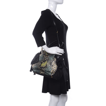 Prada Nylon Python Print Large Bow Bag Verde 2 of 11
