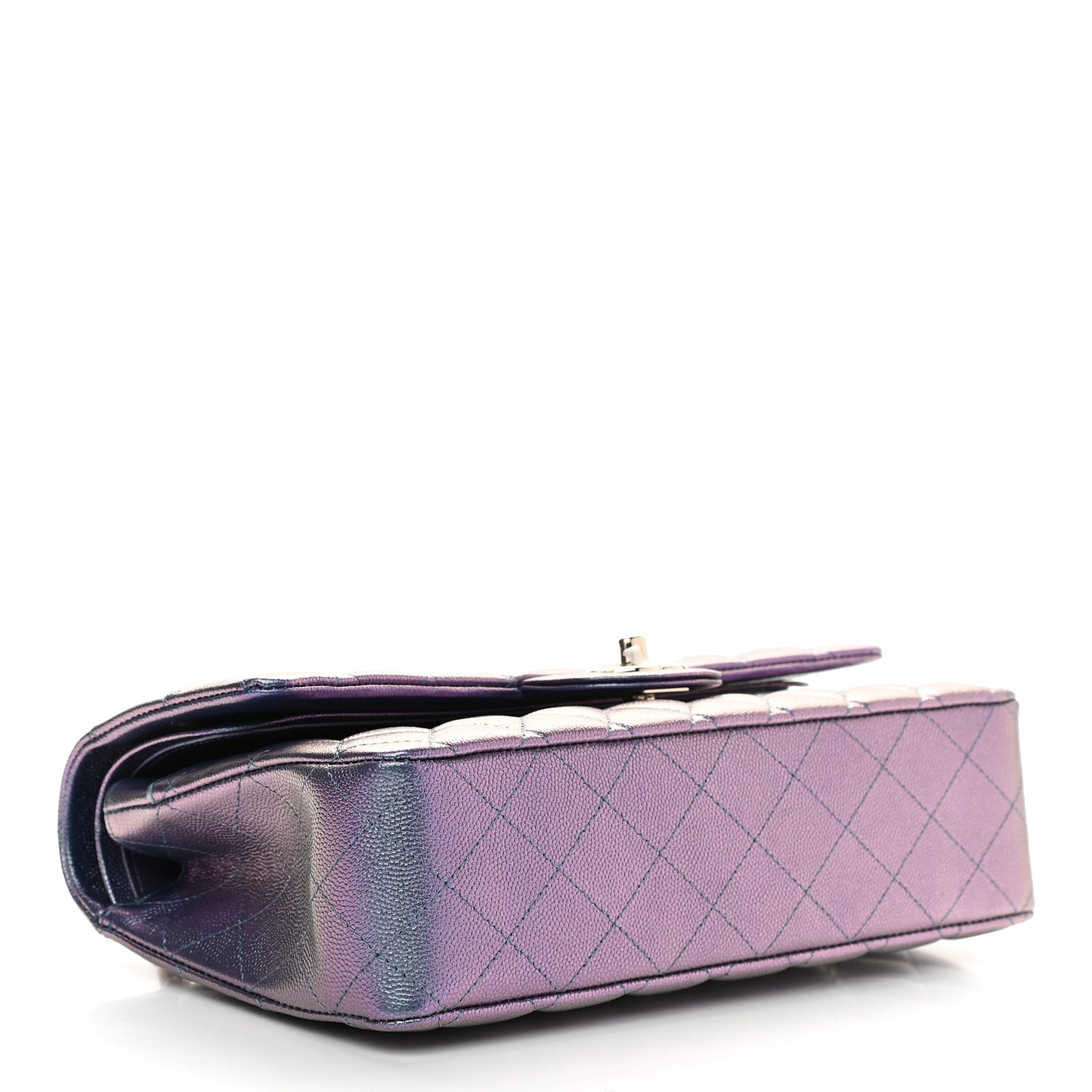 Iridescent Caviar Quilted Medium Double Flap Dark Blue