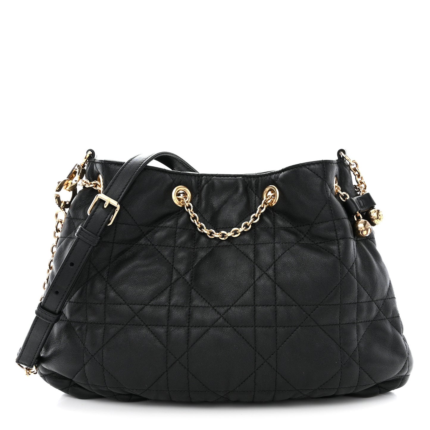 Lambskin Supple Macrocannage Medium Ammi Bag Black