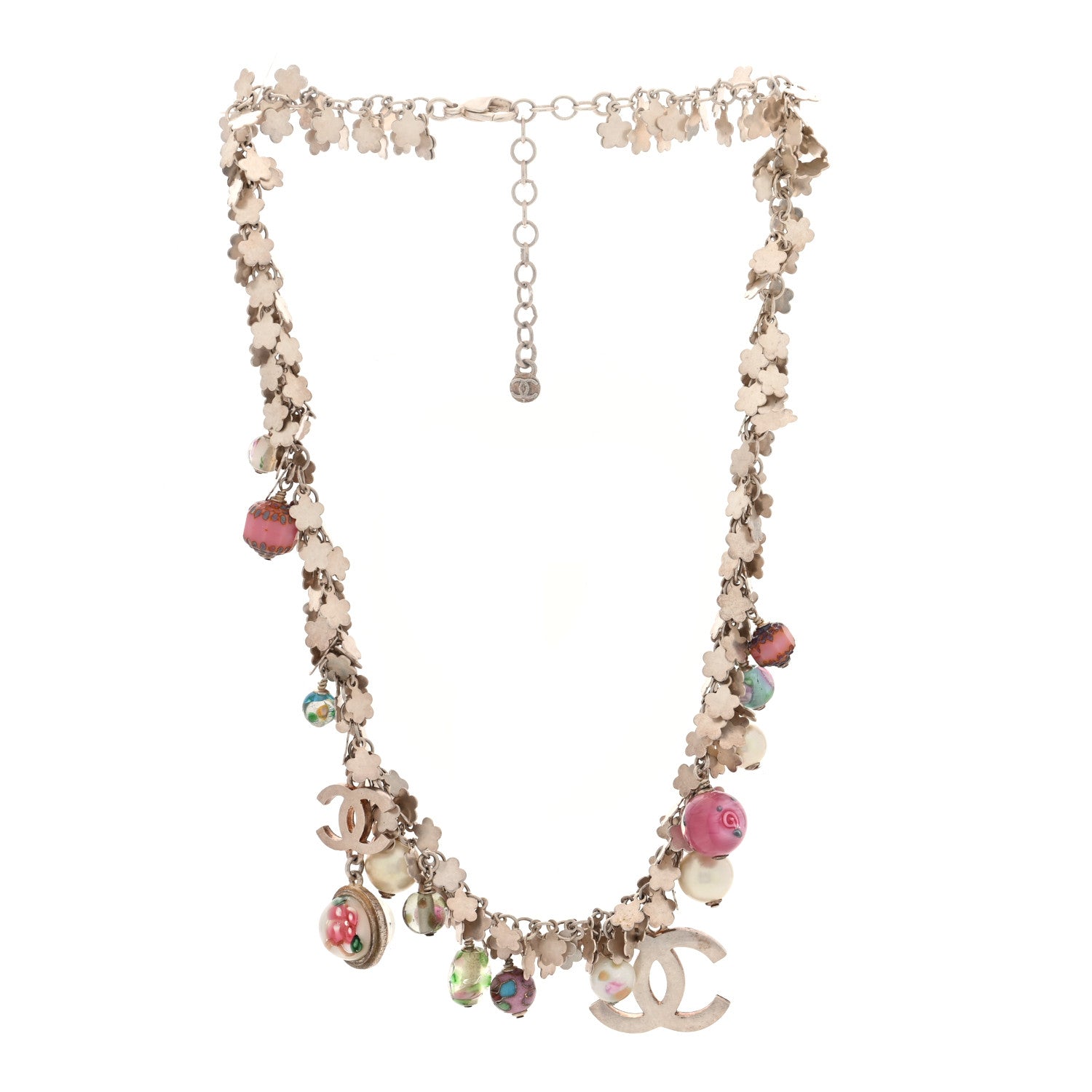 Chanel Pearl Enamel Bead CC Necklace Pink Silver 2 of 3