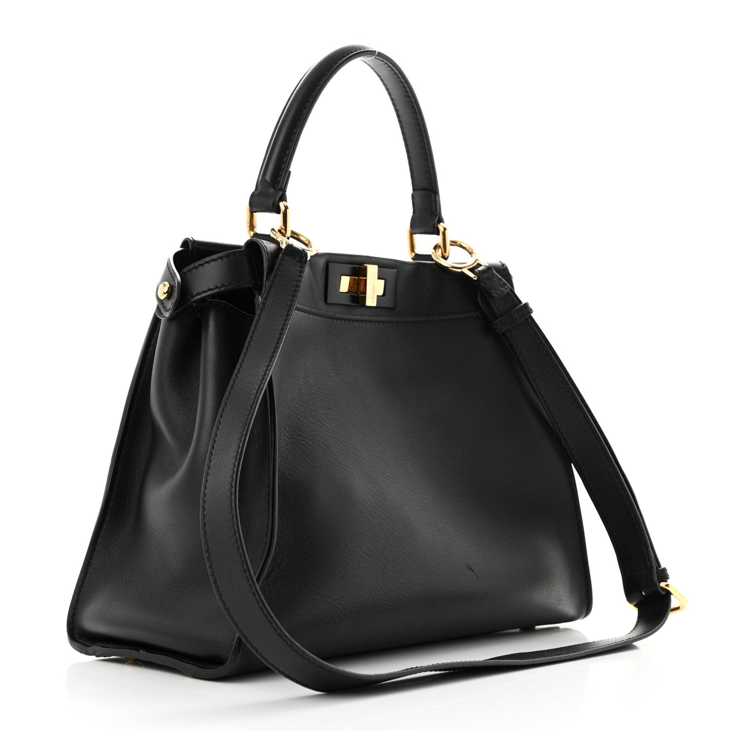 Fendi Vitello Seta Shiny Nappa Medium Peekaboo Iconic Satchel Black 3 of 14