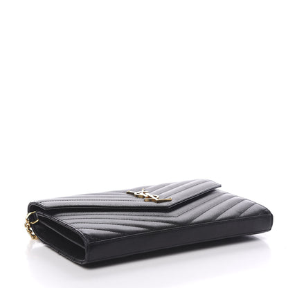 Saint Laurent Grain De Poudre Matelasse Chevron Monogram Chain Wallet Black 3 of 10