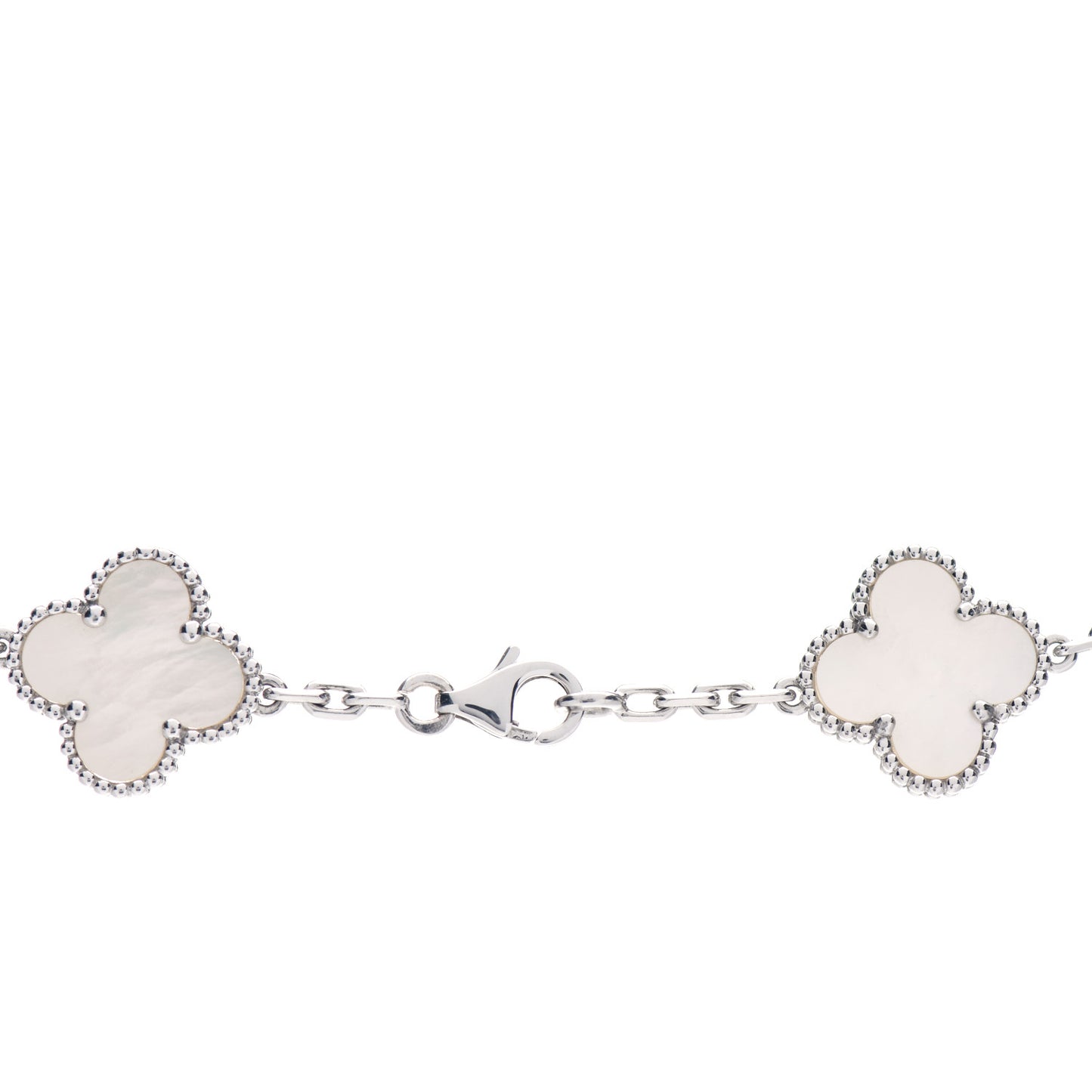 18K White Gold Mother of Pearl 10 Motifs Vintage Alhambra Necklace