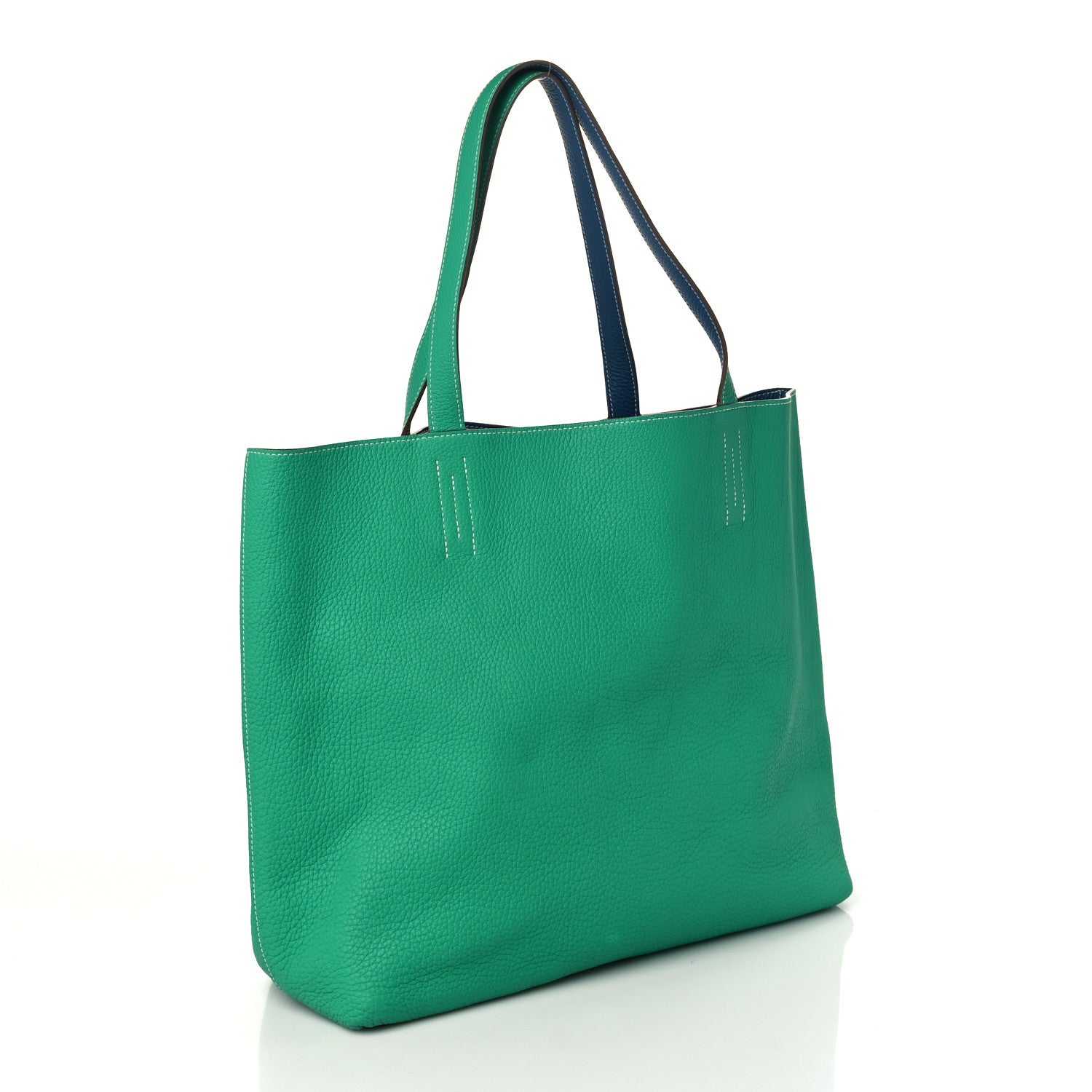 Hermes Taurillon Clemence Double Sens 45 Reversible Tote Menthe Bleu Thalassa 3 of 13