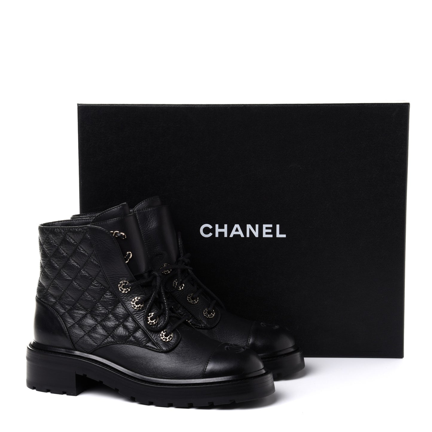 Shiny Goatskin Calfskin Quilted Lace Up Combat Boots 39 Black