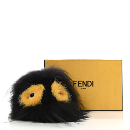Fendi Fox Mink Rabbit Fur Vitello Flamingo Grimmy Monster Bag Bug Charm Black Giallo 5 of 5