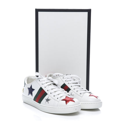 Gucci Calfskin Ayers Web Star Embroidered Womens Ace Sneakers 37.5 White Multi 11 of 11