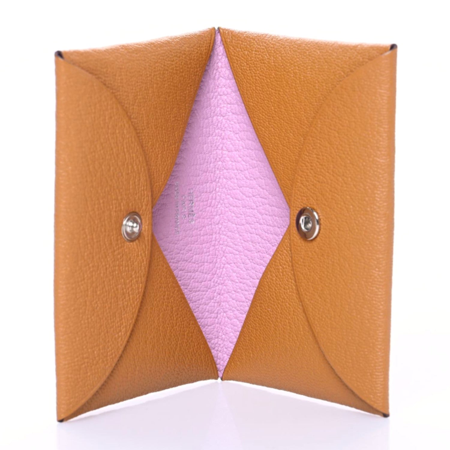 Hermes Chevre Mysore Verso Calvi Card Case Caramel Mauve Sylvestre 5 of 8