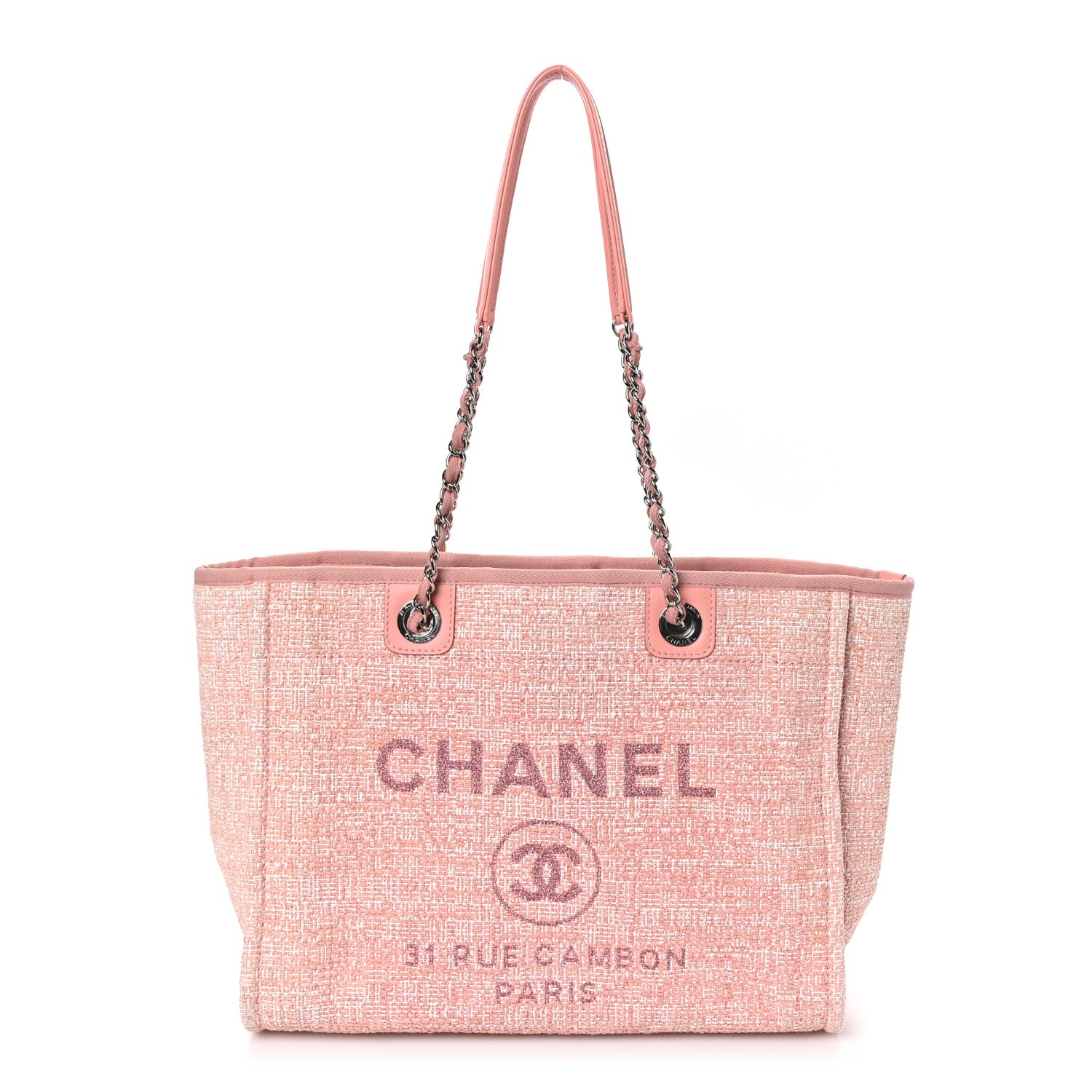 Chanel Straw Lurex Small Deauville Tote Pink 1 of 10