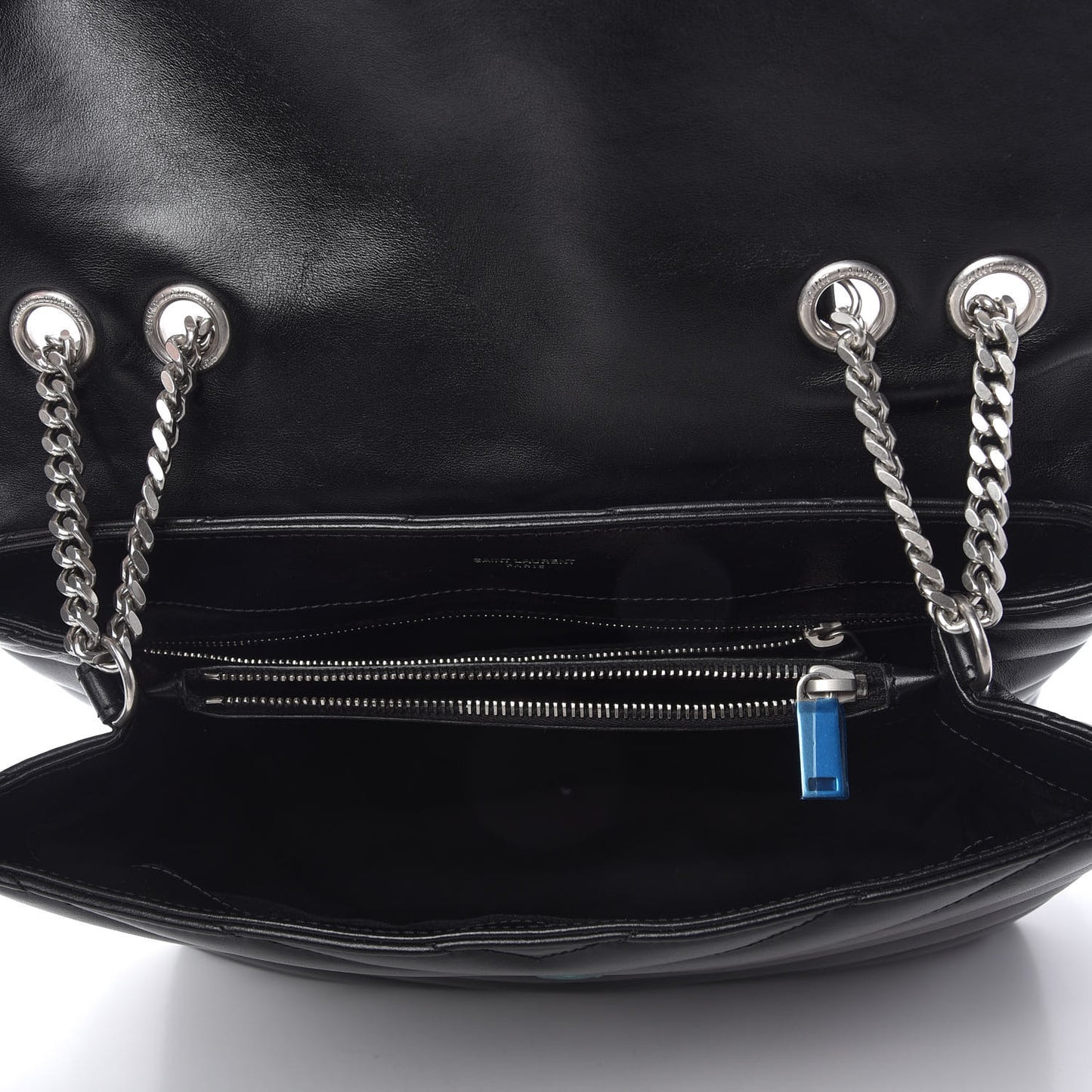 Calfskin Y Quilted Monogram Medium Loulou Chain Satchel Black