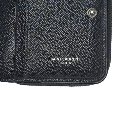 Saint Laurent Grain De Poudre Matelasse Chevron Monogram Compact Zip Around Wallet Black 6 of 11
