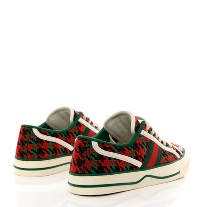 Gucci Cotton Wool Web Houndstooth Interlocking G Womens 1977 Tennis Sneakers 36 Red Green 4 of 9