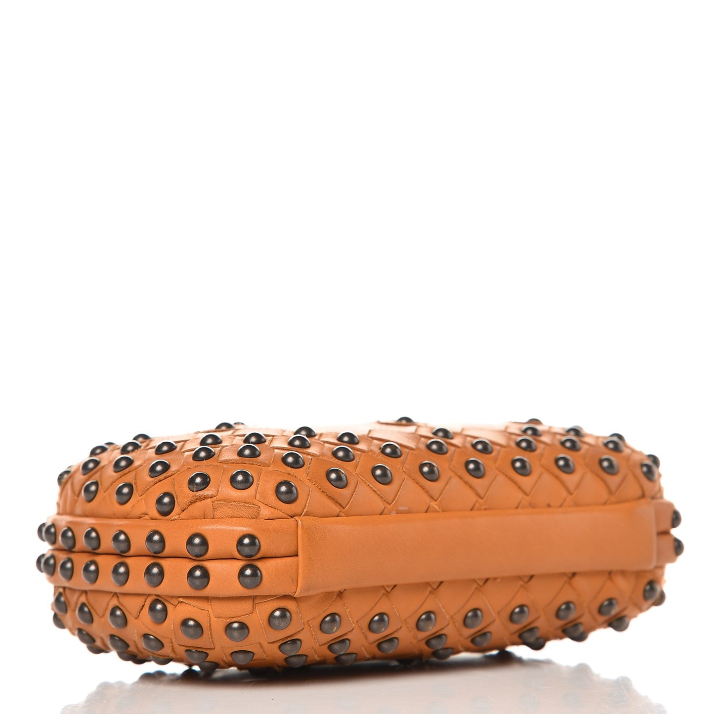 Waxy Nappa Intrecciato Knot Studded Clutch Topaz
