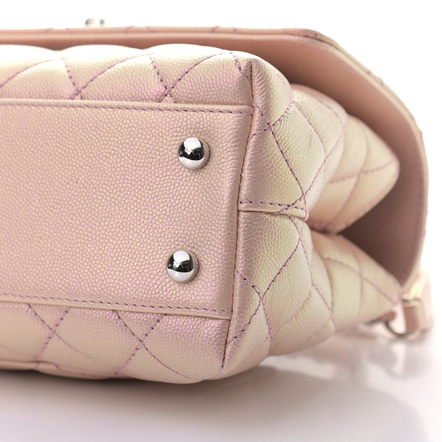 Iridescent Caviar Quilted Mini Coco Handle Flap Pink