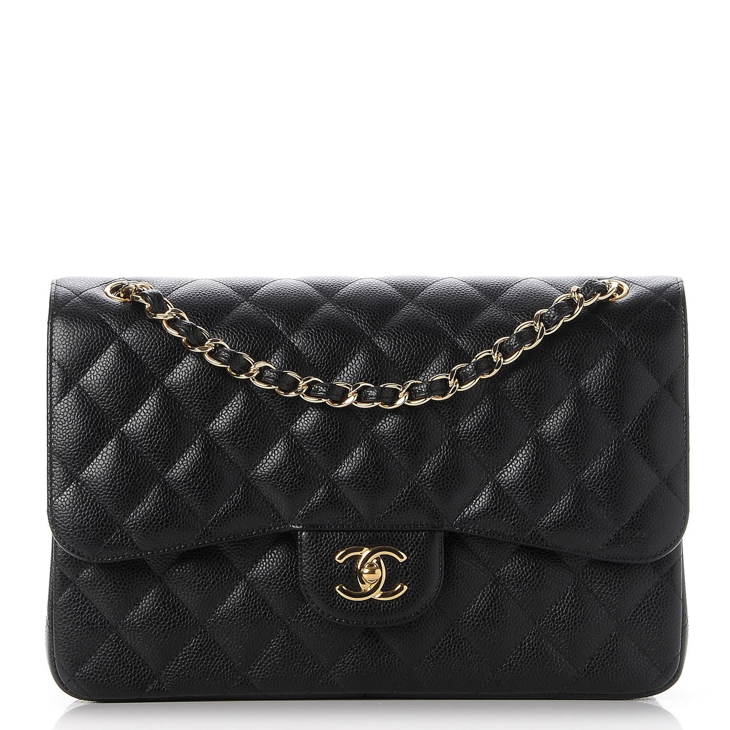 Caviar Quilted Jumbo Double Flap Black