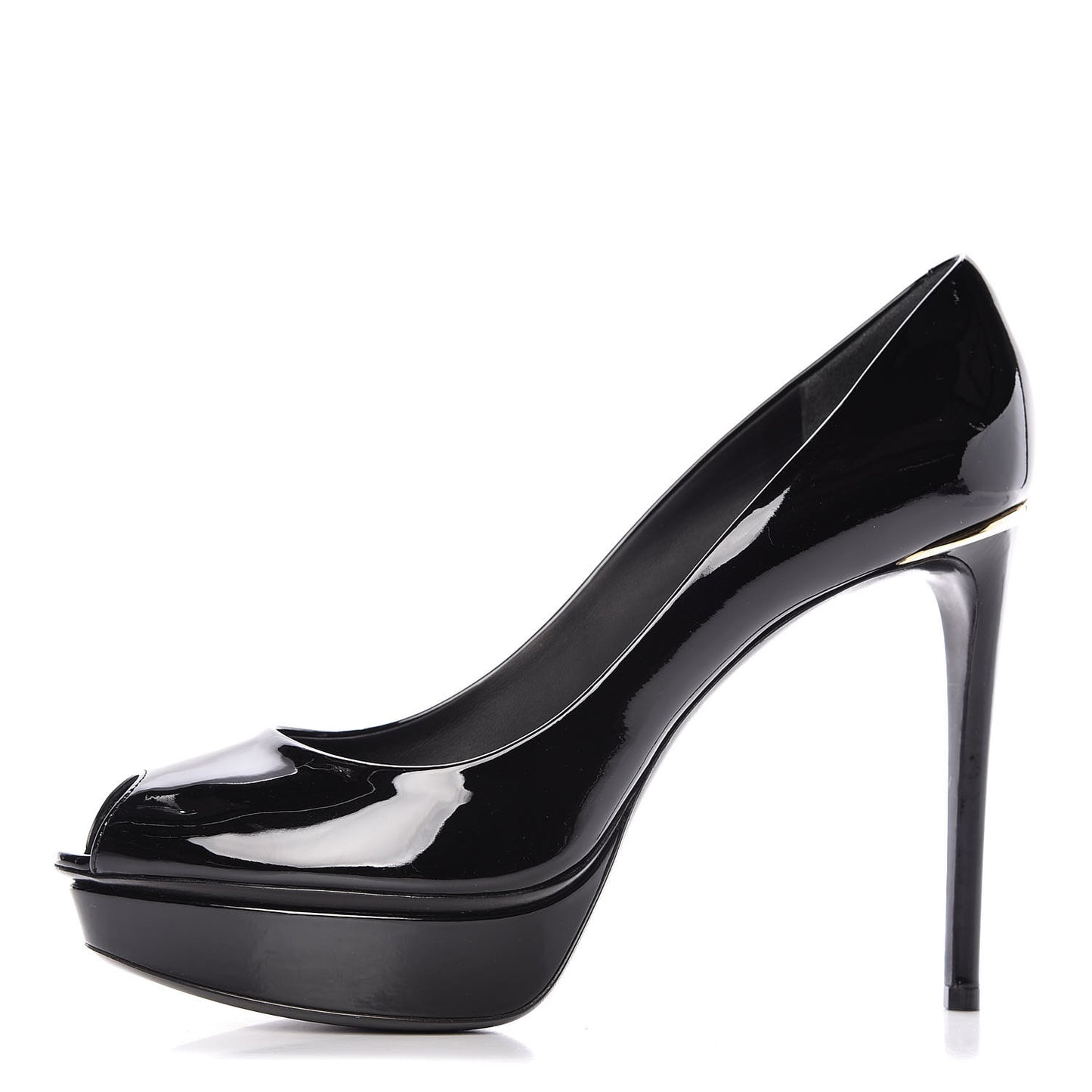 Patent Calfskin Eyeline Open Toe Pumps 40.5 Black
