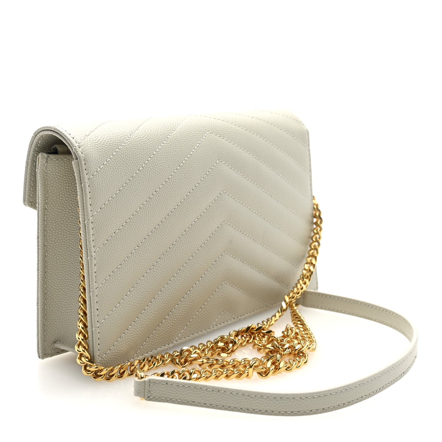 Grain De Poudre Matelasse Chevron Monogram Envelope Chain Wallet Crema Soft