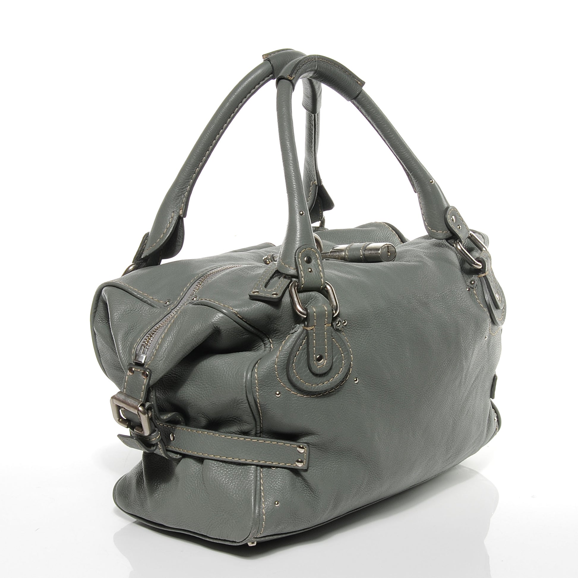 Chloe Leather Paddington Front Pocket Tote Gris Vert 3 of 8