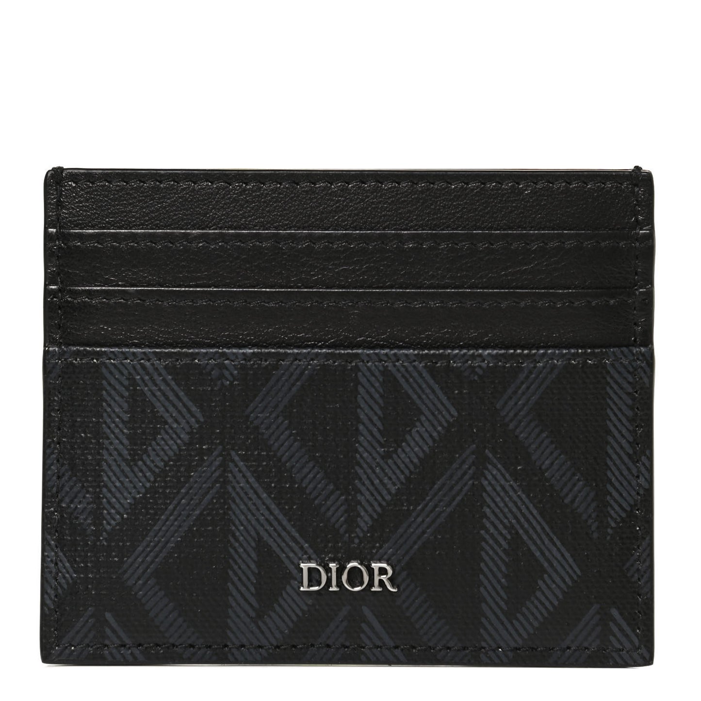 Coated Canvas Calfskin CD Diamond Card Holder Black