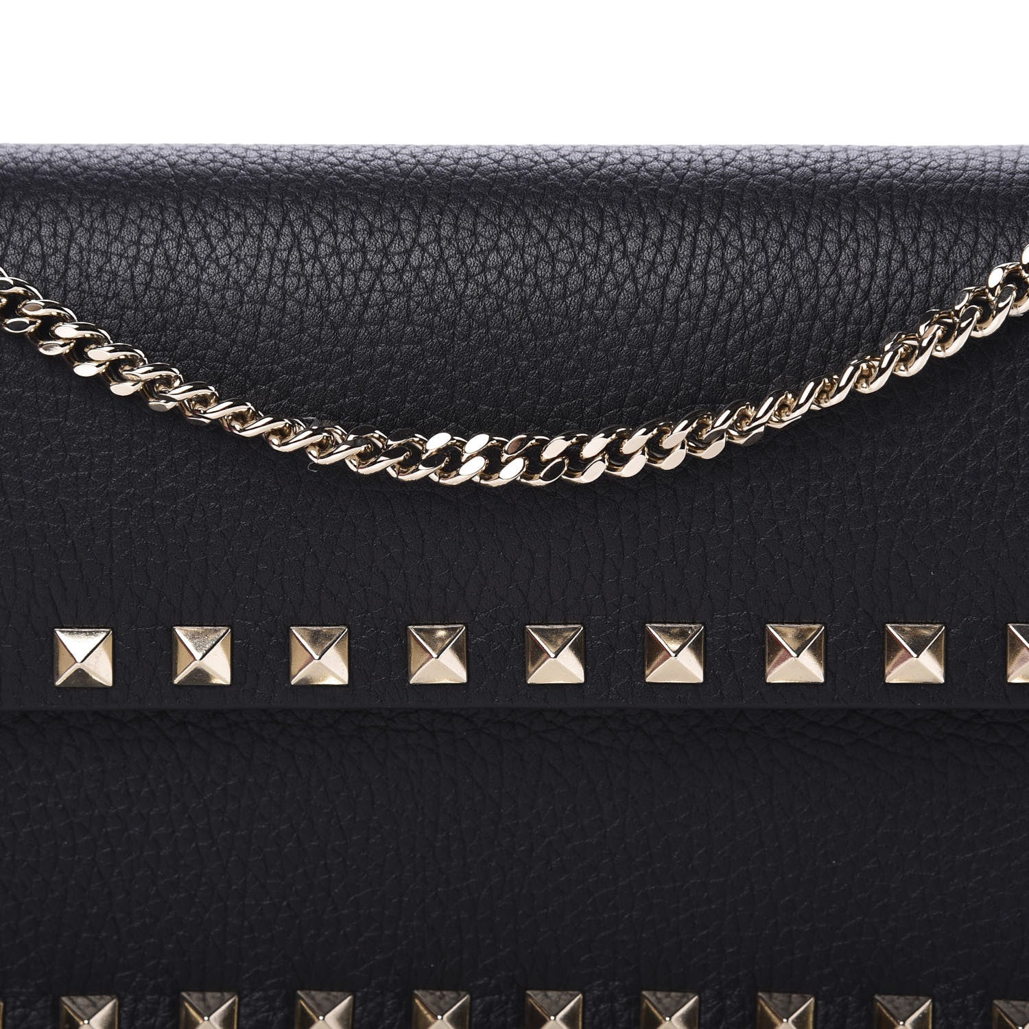 Valentino Garavani Pebbled Calfskin Rockstud Flap Wallet On Chain Black 9 of 11