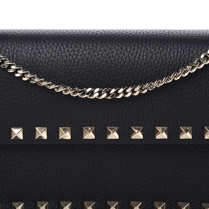 Valentino Garavani Pebbled Calfskin Rockstud Flap Wallet On Chain Black 9 of 11