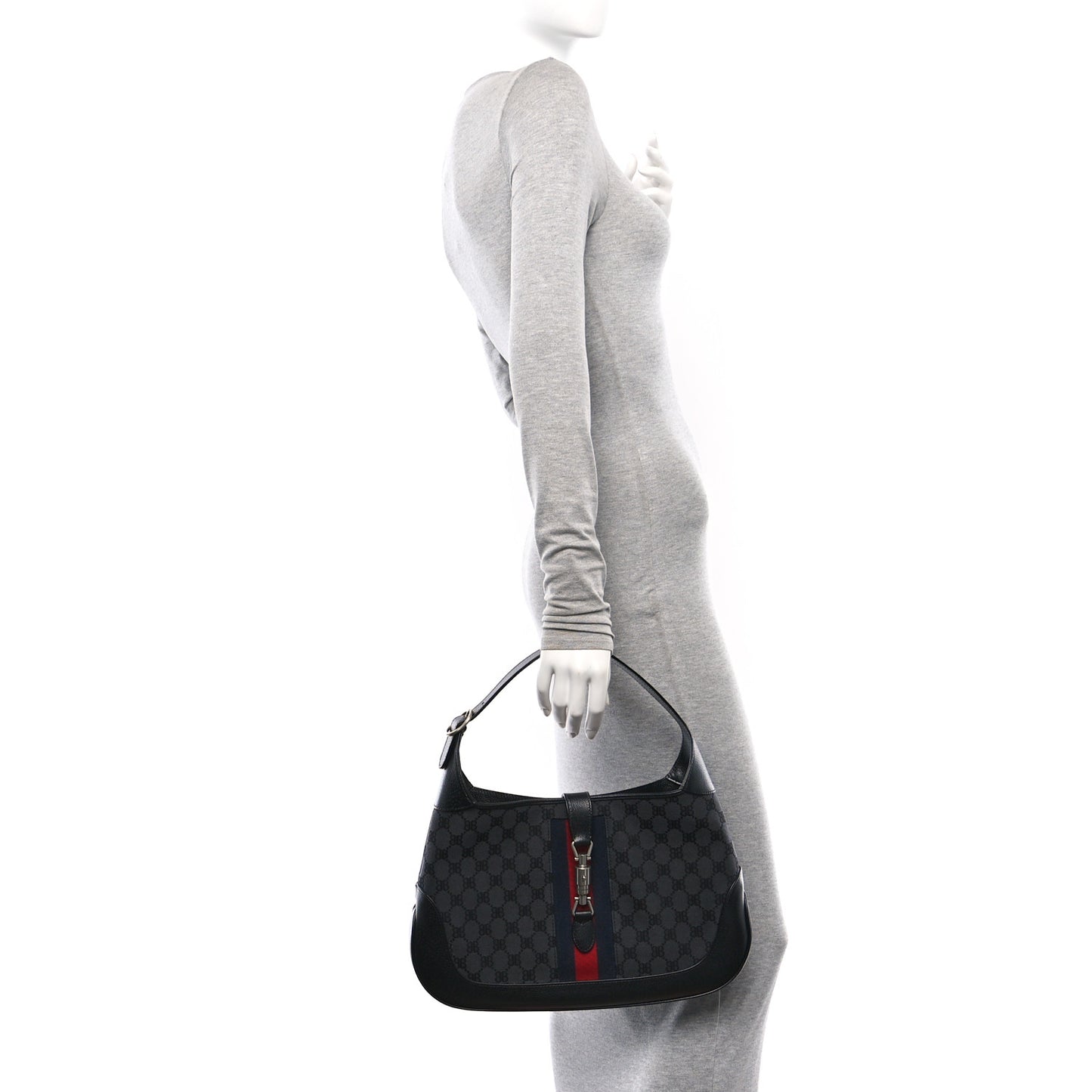 X BALENCIAGA Supreme Monogram Calfskin Web Medium Jackie 1961 Hobo Black