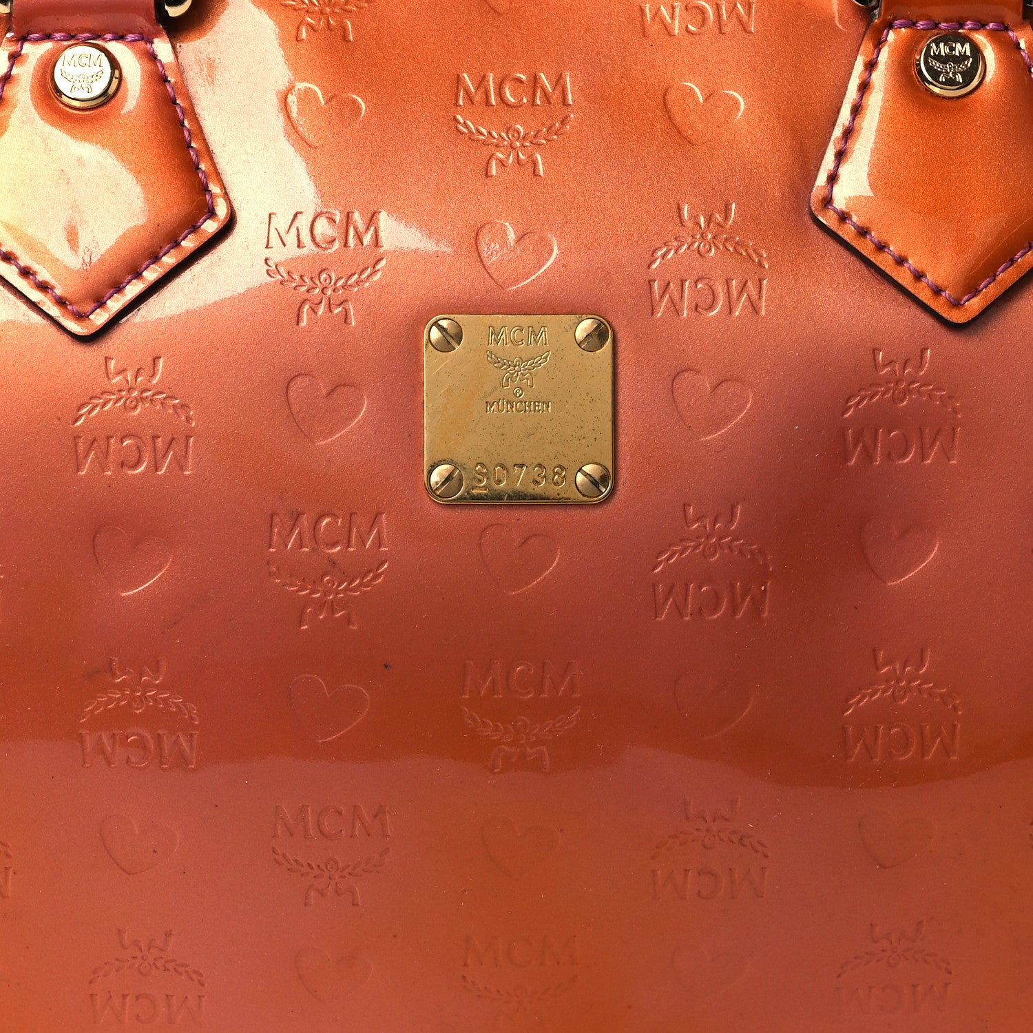MCM Patent Monogram Boston Bag Bronze 8 of 13