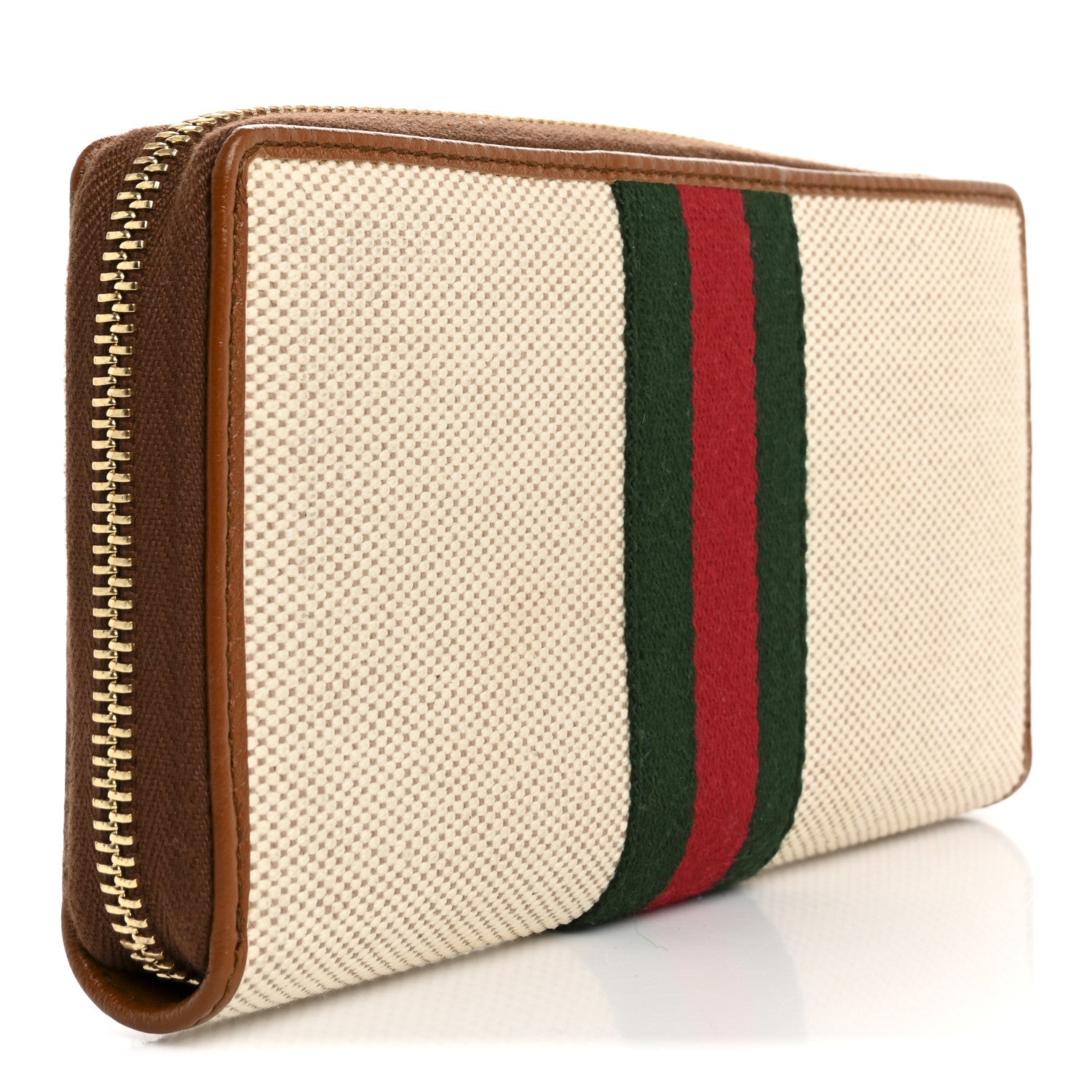 Gucci Vintage Canvas Calfskin Rajah Zip Around Wallet Sand Light Cuir 3 of 9