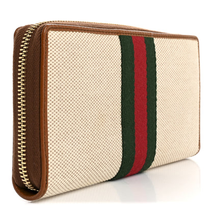 Gucci Vintage Canvas Calfskin Rajah Zip Around Wallet Sand Light Cuir 3 of 9