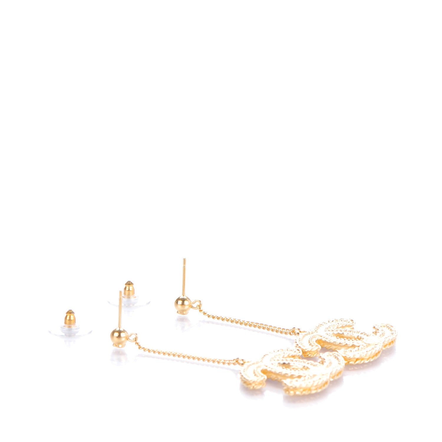 Chanel CC Drop Earrings Matte Gold 3 of 5