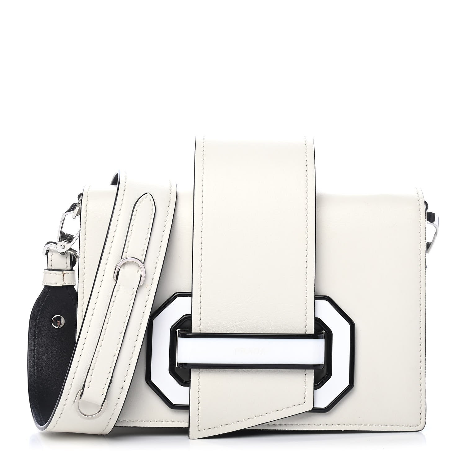 Prada City Calf Plex Ribbon Bag White Black 1 of 8